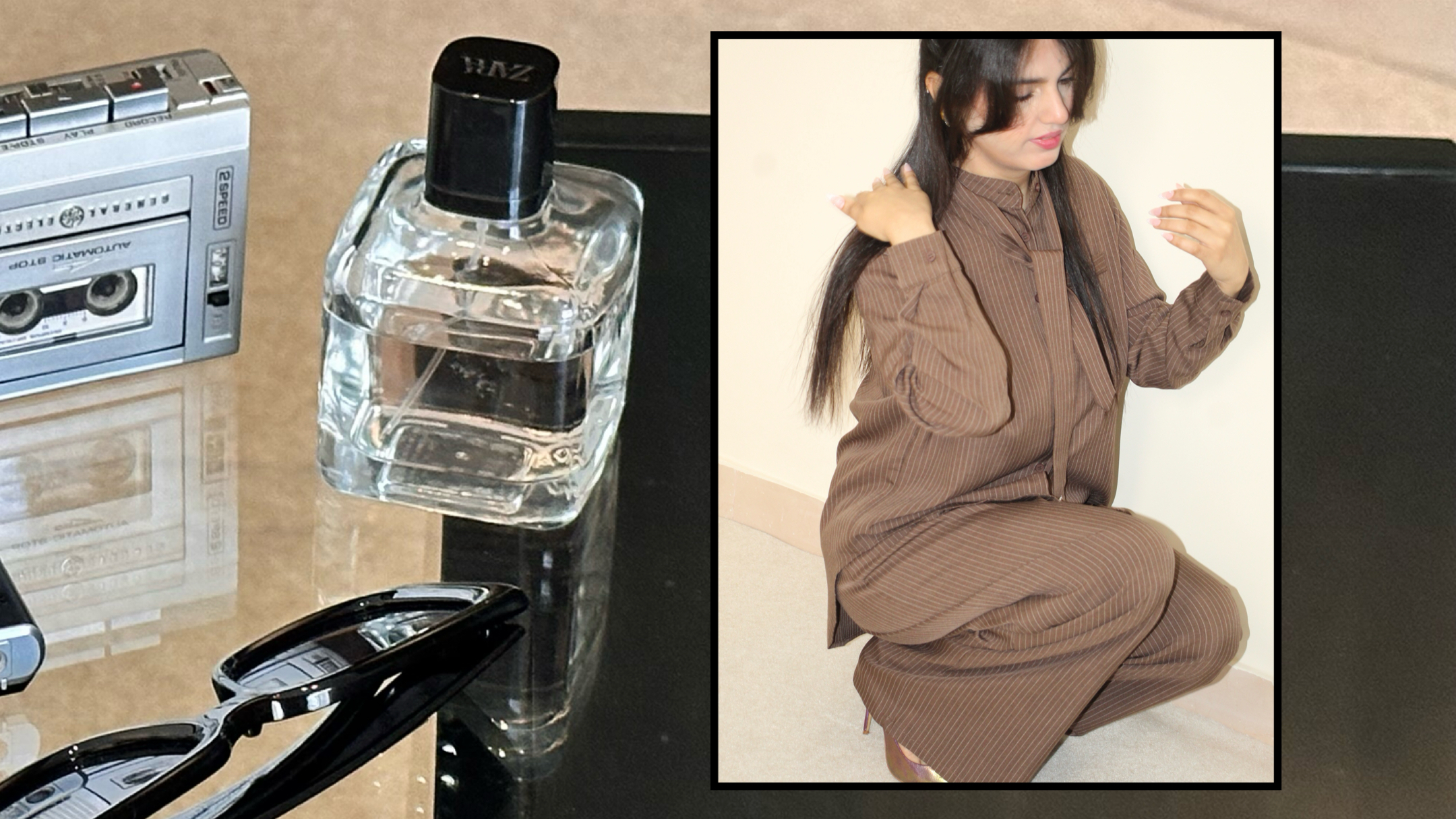 BEAIGA Editorial Pinstripe Two-Piece Ensemble and Fragrance