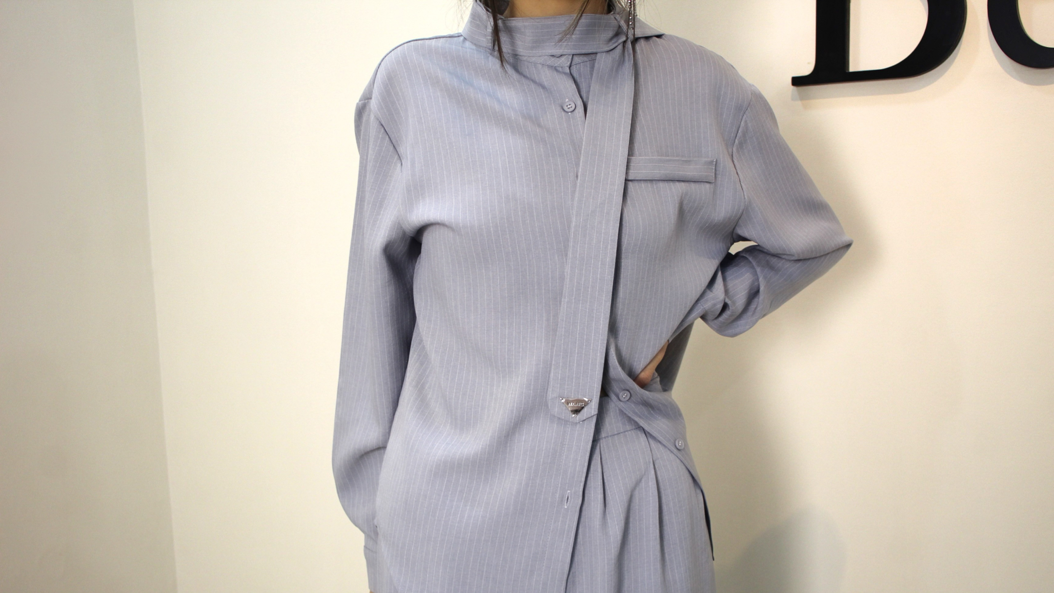 BEAIGA Pinstripe Trench Shirt with Structured Neckline